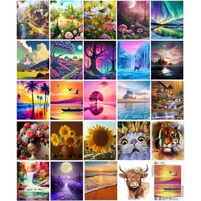 24 حزمة مجموعات الطلاء الماس 11.8 × 15.7 بوصة DIY 5D المناظر الطبيعية مجردة الماس الفن الكامل جولة الحفر الحرف للبالغين الأطفال المبتدئين أرقام حزم اللوحة الماسية لهدايا ديكور الحائط المنزل