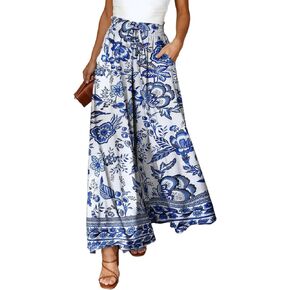 Dokotoo Pants for Women Casual Elastic Waist Wide Leg Pants with Pockets
