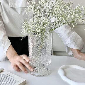 Glass Vase, Embossed Big Base Vase, Flower Vase Decorative for Home Office Wedding Holiday Party Celebrate. Hydroponic Green Plant Vase