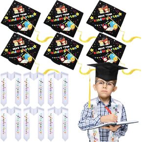12 Pieces Preschool Graduation Cap with Tassel and Sash 2024 Adjustable Elastic Unisex Printed Next Stop Kindergaten Graduation Hat for Kids Boys Girls Grad Graduation Gifts in Saudi Arabia