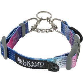 Leash Boss Martingale Collar for Dogs - Steel Chain | Reflective Nylon Dog Collar for Large Dogs, Medium and Small Dogs | No Pull Pet Training Collar Small