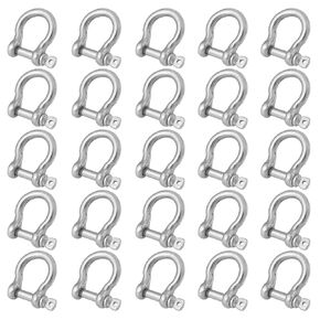 25 Packs 1/4 Inch 304 Stainless Steel D Ring Shackles Set for Outdoor Adventure?Traction Steel Wire and Heavy Duty Construction, Bow Shape, Anchor Shackles 6 mm, by GENHAKON