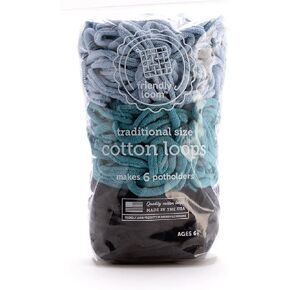 Lotta Loops by Friendly Loom - Atlantic Pack (Traditional Size) Powder Blue, Peacock, Dark Navy Cotton Loops Makes 6 Approx 6" x 6" Potholders by Harrisville Designs Made in The USA