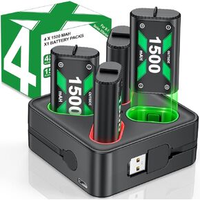 حزمة بطارية DINOSTRIKE Xbox القابلة لإعادة الشحن، 4x1500 مللي أمبير (4x3600 مللي واط في الساعة) حزم بطاريات وحدة تحكم Xbox One مع محطة شحن بطارية شحن سريع لأجهزة Xbox SeriesX|S/Xbox One S/Xbox One X/Elite Controller in Kuwait