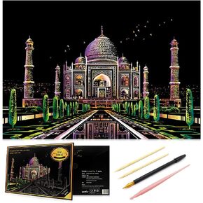 Scratch Art Rainbow Painting Paper 16 x 11.2inch, DIY Crafts Arts Engraving Scratch Painting Scratchboard with Tools, Womens Hobbies Kids Adults Gift