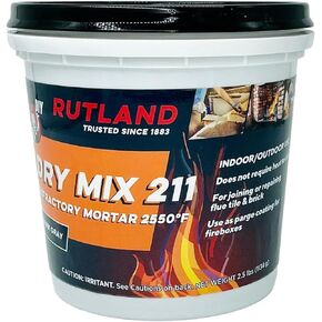 Rutland Dry Mix 211 Refractory Mortar, Masonry & Fire Brick Cement, No Heat Cure Required, Dark Gray, 2550F, 10 lb Pail