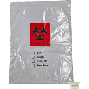 Biohazard Specimen Bag | 12"x15" Zip Top | with Pouch for Paperwork | 100 ct