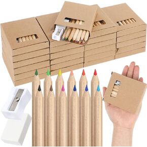 24 Set Mini Drawing Class Colored Pencil Bulk for Kid 3.5 in Back to School Supplies Portable Short Fat Per Set 12 Different Color Pencil with Sharpener Eraser Pen for Christmas Favors