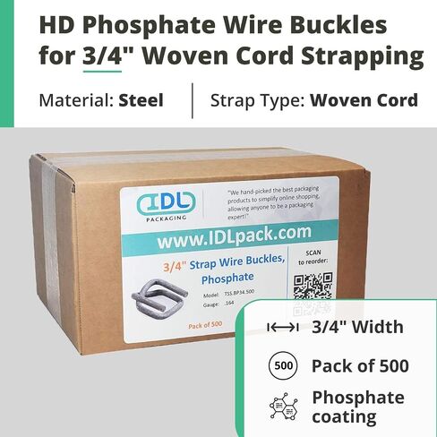 IDL Packaging Phosphate Buckles for 3/4" Strap Width Woven Cord Strapping (Pack of 500) - Heavy-Duty Reusable Buckles with Anti-Slip Coating - Sturdy Metal Wire and High Holding Power in Saudi Arabia