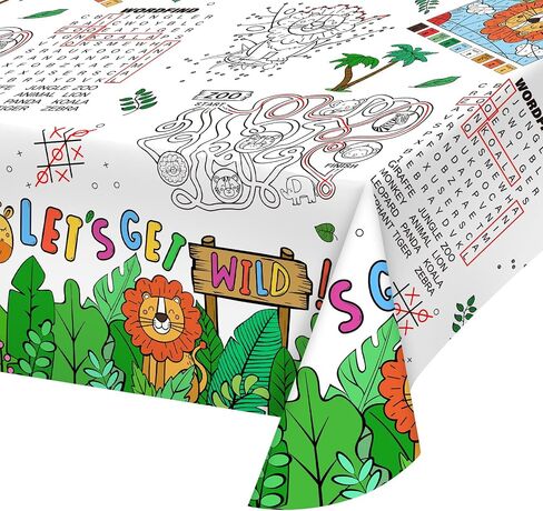 مفرش طاولة ورق تلوين للأطفال من Gatherfun مكون من قطعتين من Safari Jungle Theme، غطاء طاولة للأنشطة التفاعلية لحفلات أعياد ميلاد الأولاد، وديكورات المناسبات المدرسية - عبوتان مقاس 54 × 88 بوصة in Kuwait