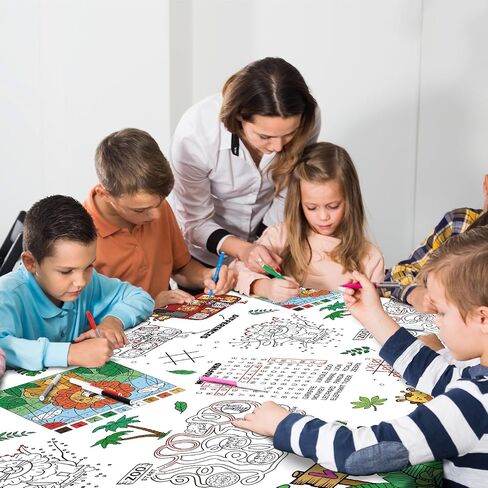 مفرش طاولة ورق تلوين للأطفال من Gatherfun مكون من قطعتين من Safari Jungle Theme، غطاء طاولة للأنشطة التفاعلية لحفلات أعياد ميلاد الأولاد، وديكورات المناسبات المدرسية - عبوتان مقاس 54 × 88 بوصة in Kuwait