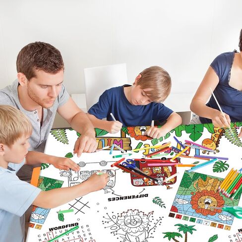مفرش طاولة ورق تلوين للأطفال من Gatherfun مكون من قطعتين من Safari Jungle Theme، غطاء طاولة للأنشطة التفاعلية لحفلات أعياد ميلاد الأولاد، وديكورات المناسبات المدرسية - عبوتان مقاس 54 × 88 بوصة in Kuwait