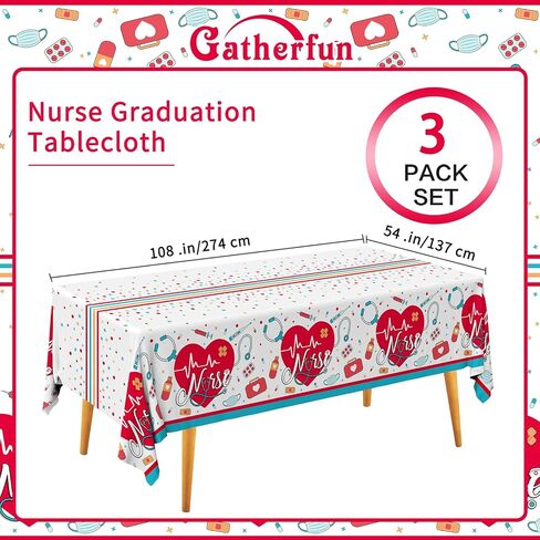 ديكورات حفلات التخرج للممرضات من Gatherfun، غطاء طاولة التخرج ليوم الأطباء والمدرسة الطبية لمستلزمات حفلات التخرج لعام 2023، 3 قطع من مفارش الطاولة، 54 بوصة × 108 بوصة in Saudi Arabia