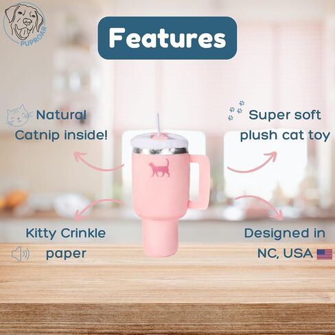 Kitty Cup Cat Trendy Tumbler Toy with Cat Nip | Crinkle Paper | Cute | Funny | Plush Toy | Parody Toy | (Pink Peach Dust) in Saudi Arabia