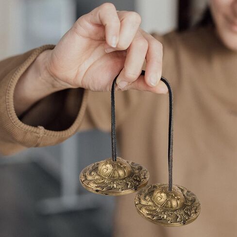 قطعتان من صنج تينغشا المنقوش بالتنين التبتي من زينبلس، مع صندوق تخزين وحقيبة قماش، أجراس نحاسية للتأمل للشفاء الروحي، وبوذية اليوغا، وأدوات موسيقية للاسترخاء in Kuwait