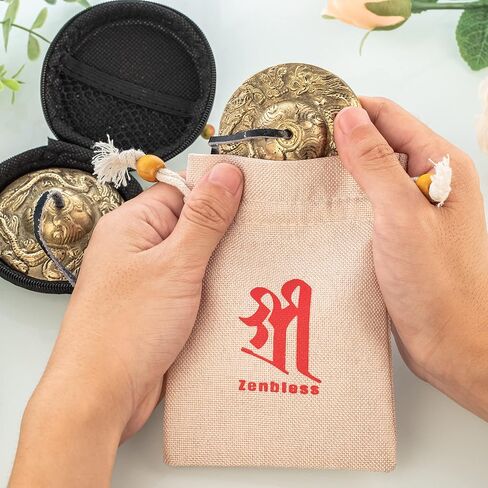 قطعتان من صنج تينغشا المنقوش بالتنين التبتي من زينبلس، مع صندوق تخزين وحقيبة قماش، أجراس نحاسية للتأمل للشفاء الروحي، وبوذية اليوغا، وأدوات موسيقية للاسترخاء in Kuwait