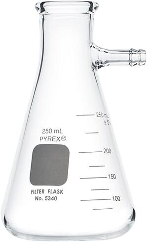 قوارير ترشيح ذات جدار ثقيل من PYREX مع أنبوب جانبي - قارورة زجاجية من البورسليكات - قارورة كيمياء زجاجية ممتازة للاستخدام في المختبر أو الفصل الدراسي أو المنزل - أواني زجاجية للكيمياء من PYREX، 250 مل، 2/عبوة in Saudi Arabia