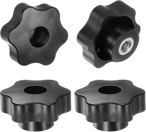 HARFINGTON 4pcs Star Knobs M8 Female Thread 48mm Head Plastic Through Hole Brass Screw-in Clamping Handles Threaded Hand Knobs, Black in Kuwait