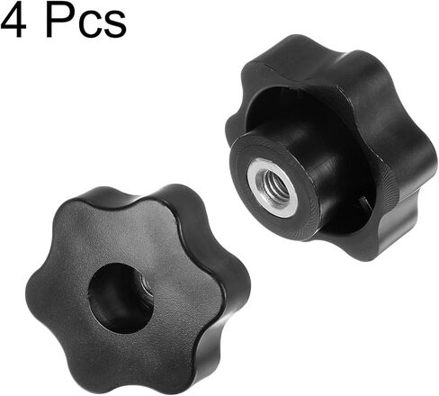 HARFINGTON 4pcs Star Knobs M8 Female Thread 48mm Head Plastic Through Hole Brass Screw-in Clamping Handles Threaded Hand Knobs, Black in Kuwait
