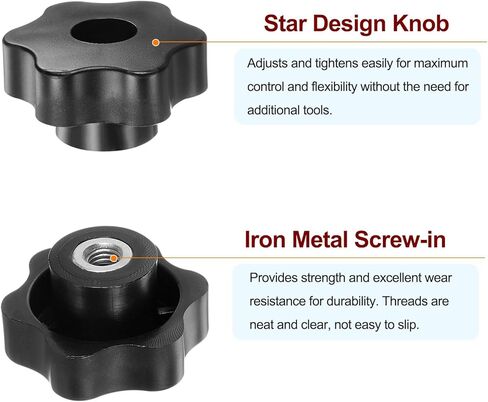 HARFINGTON 4pcs Star Knobs M8 Female Thread 48mm Head Plastic Through Hole Brass Screw-in Clamping Handles Threaded Hand Knobs, Black in Kuwait