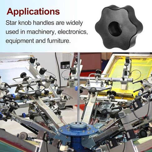 HARFINGTON 4pcs Star Knobs M8 Female Thread 48mm Head Plastic Through Hole Brass Screw-in Clamping Handles Threaded Hand Knobs, Black in Kuwait