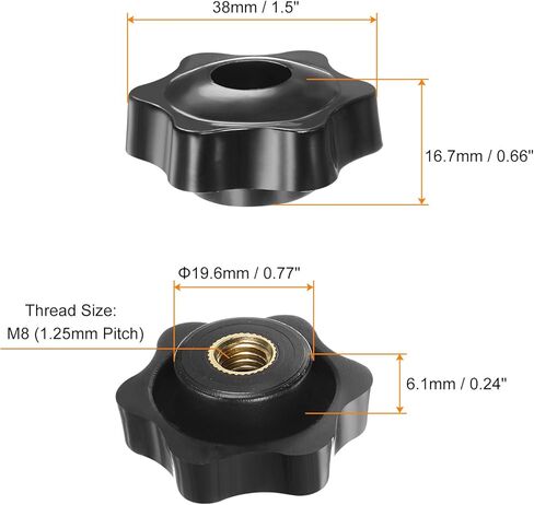 10pcs Star Knobs M5 Female Thread 25mm Head Plastic Through Hole Brass Screw-in Clamping Handles Threaded Hand Knobs, White in Kuwait