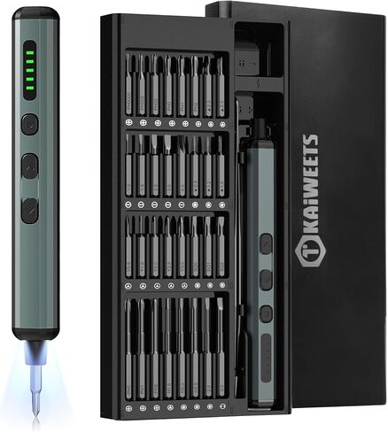 مفك براغي كهربائي صغير 70 في 1 من KAIWEETS، مجموعة مفكات براغي لاسلكية قابلة لإعادة الشحن مع 64 قطعة مغناطيسية S2، عزم دوران 5 تروس، 4 مصابيح LED، مفك براغي للطاقة للعمل الدقيق لكاميرا الهاتف المحمول وساعة الكمبيوتر المحمول in Kuwait