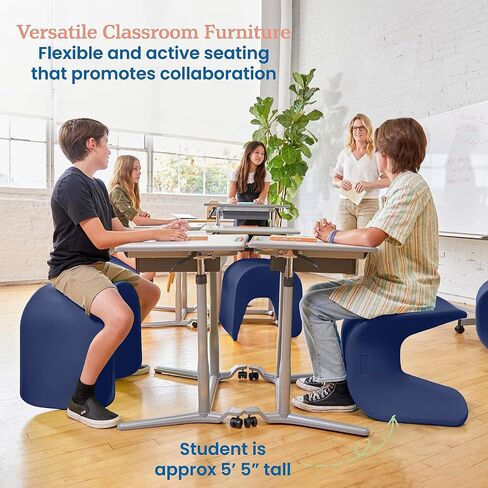 ECR4Kids Wave Seat, 18in - 19.6in Seat Height, Perch Stool, Cyan, 2-Pack in Saudi Arabia