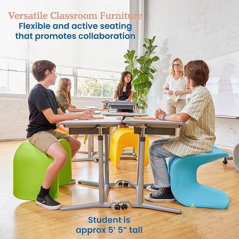 ECR4Kids Wave Seat, 18in - 19.6in Seat Height, Perch Stool, Cyan, 2-Pack in Saudi Arabia