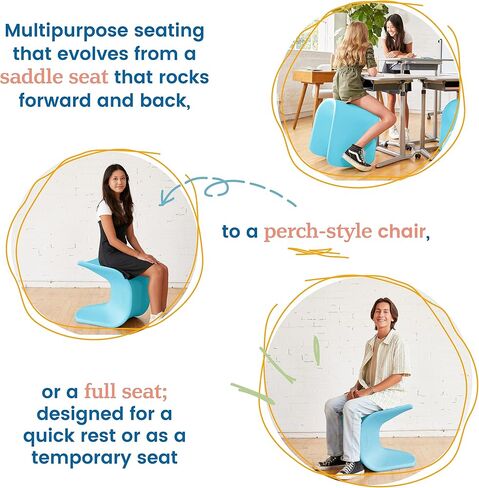 ECR4Kids Wave Seat, 18in - 19.6in Seat Height, Perch Stool, Cyan, 2-Pack in Saudi Arabia