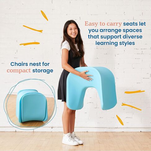ECR4Kids Wave Seat, 18in - 19.6in Seat Height, Perch Stool, Cyan, 2-Pack in Saudi Arabia