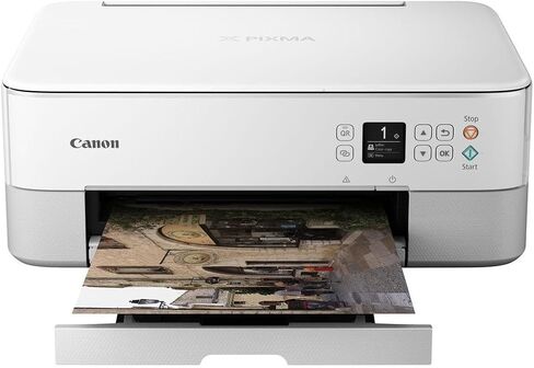 طابعة Canon PIXMA TS5320 الكل في واحد لاسلكية، ماسح ضوئي، ناسخة مع AirPrint، أبيض، تعمل مع Alexa in Kuwait