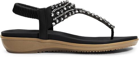 DREAM PAIRS Women's Comfortable Dressy Flat Sandals Rhinestone Elastic T-Strap Thong Sandals for Summer Beach in Saudi Arabia