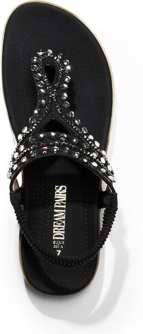 DREAM PAIRS Women's Comfortable Dressy Flat Sandals Rhinestone Elastic T-Strap Thong Sandals for Summer Beach in Saudi Arabia