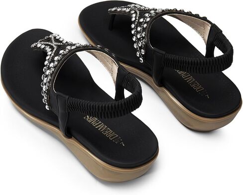 DREAM PAIRS Women's Comfortable Dressy Flat Sandals Rhinestone Elastic T-Strap Thong Sandals for Summer Beach in Saudi Arabia