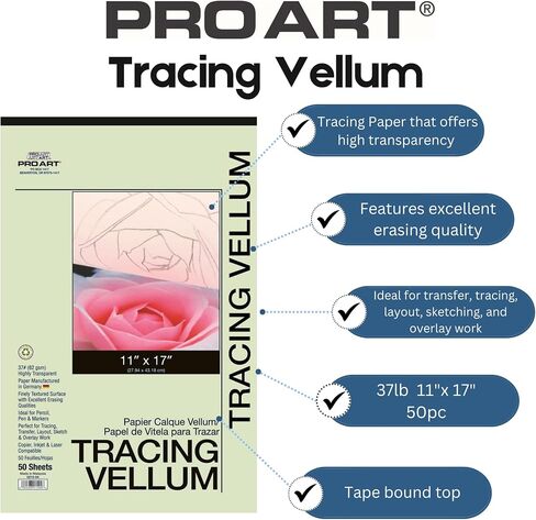 PRO ART Tracing Paper Pad, 11-inch x 17-inch, 50 Sheet Tape Bound, Translucent in Saudi Arabia