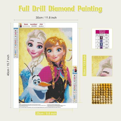 NAIMOER Princess Diamond Art Kits للبالغين، DIY الحفر الكامل 5D الماس الفن المجمدة الماس الفن الكرتون مثالية للاسترخاء وديكور جدار المنزل 30x40 سم in Kuwait