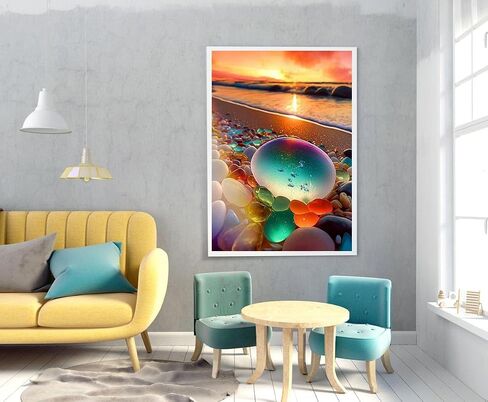 Beach Diamond Art Kits for Adults, 5D Diamonds Painting Kits for Adults Full Drill Beach Stone Diamond Painting Kits for Adults Beginners, DIY Crystal Picture Art for Home Wall Decor 12x16 inch in Saudi Arabia