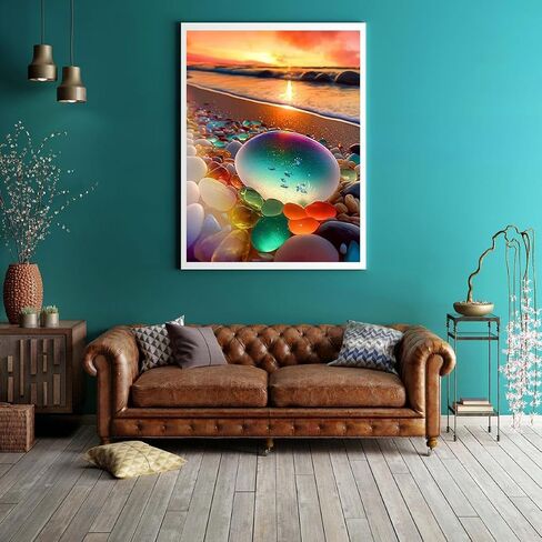 Beach Diamond Art Kits for Adults, 5D Diamonds Painting Kits for Adults Full Drill Beach Stone Diamond Painting Kits for Adults Beginners, DIY Crystal Picture Art for Home Wall Decor 12x16 inch in Saudi Arabia