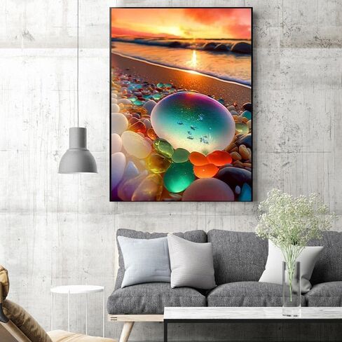 Beach Diamond Art Kits for Adults, 5D Diamonds Painting Kits for Adults Full Drill Beach Stone Diamond Painting Kits for Adults Beginners, DIY Crystal Picture Art for Home Wall Decor 12x16 inch in Saudi Arabia