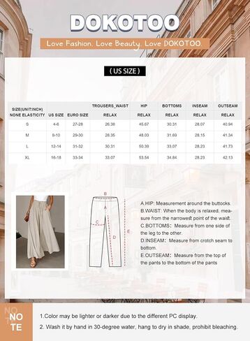 Dokotoo Pants for Women Casual Elastic Waist Wide Leg Pants with Pockets in Kuwait