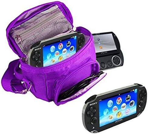 Orzly® - حقيبة سفر للألعاب ووحدات التحكم لوحدات تحكم Sony PSP (GO/VITA/1000/2000/3000) تحتوي على مقصورات خاصة للألعاب والملحقات. تتضمن الحقيبة حزام كتف + مقبض حمل + حلقة حزام - أزرق in Saudi Arabia