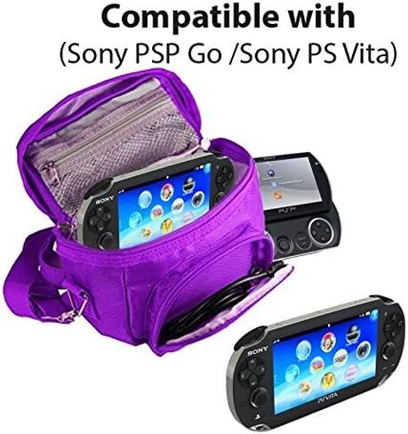 Orzly® - حقيبة سفر للألعاب ووحدات التحكم لوحدات تحكم Sony PSP (GO/VITA/1000/2000/3000) تحتوي على مقصورات خاصة للألعاب والملحقات. تتضمن الحقيبة حزام كتف + مقبض حمل + حلقة حزام - أزرق in Saudi Arabia