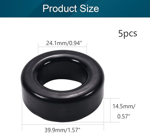 Fielect 5 قطع Toroid Core Ferrite خنق مسحوق الحديد مغو الفريت الدائري 24.1x39.9x14.5mm، أسود in Kuwait