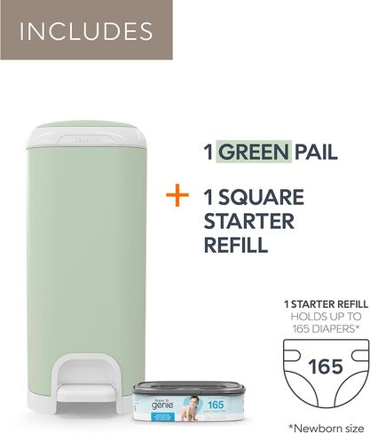 Diaper Genie Select Pail (Green) is Made of Durable Stainless Steel and Includes 1 Starter Square Refill That can Hold up to 165 Newborn-Sized Diapers. in Saudi Arabia