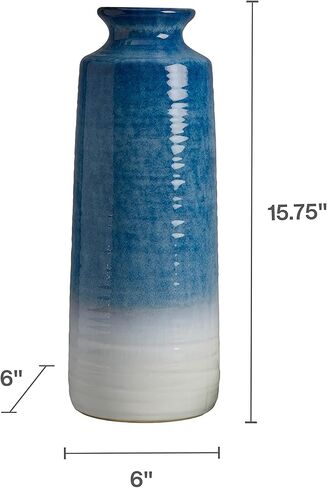 Mikasa Blue and White Ceramic Vase, Use to Display Faux or Dried Flowers, 5.9x5.9x15.7 Inch in Saudi Arabia