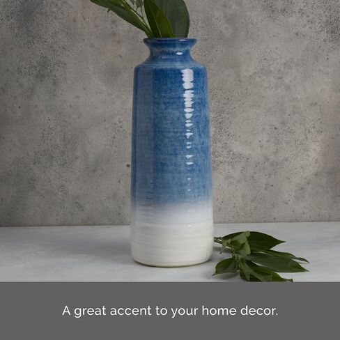 Mikasa Blue and White Ceramic Vase, Use to Display Faux or Dried Flowers, 5.9x5.9x15.7 Inch in Saudi Arabia