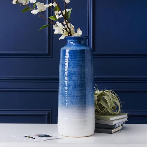 Mikasa Blue and White Ceramic Vase, Use to Display Faux or Dried Flowers, 5.9x5.9x15.7 Inch in Saudi Arabia