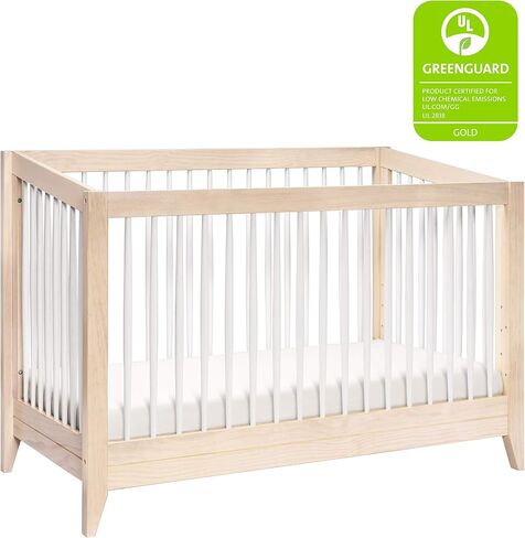 Babyletto Sprout 4-in-1 Convertible Crib with Toddler Bed Conversion Kit in Chestnut and Natural, Greenguard Gold Certified in Saudi Arabia