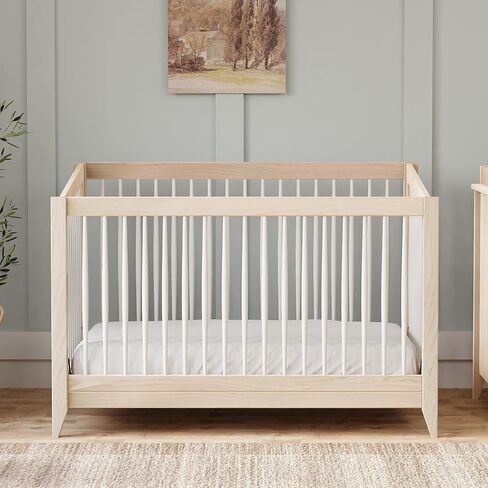 Babyletto Sprout 4-in-1 Convertible Crib with Toddler Bed Conversion Kit in Chestnut and Natural, Greenguard Gold Certified in Saudi Arabia